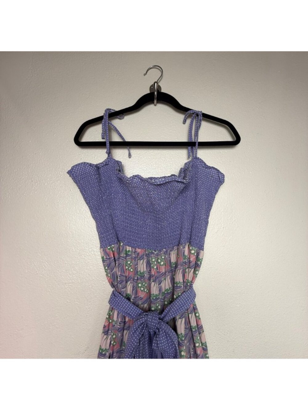 Vintage Verona - Bonwit Teller Smocked Sundress Floral Maxi BOHO In Purple Sz 14 - Picture 2 of 9
